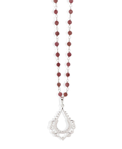 Sterling Silver Lotus and Rhodonite Bead Necklace - Necklaces