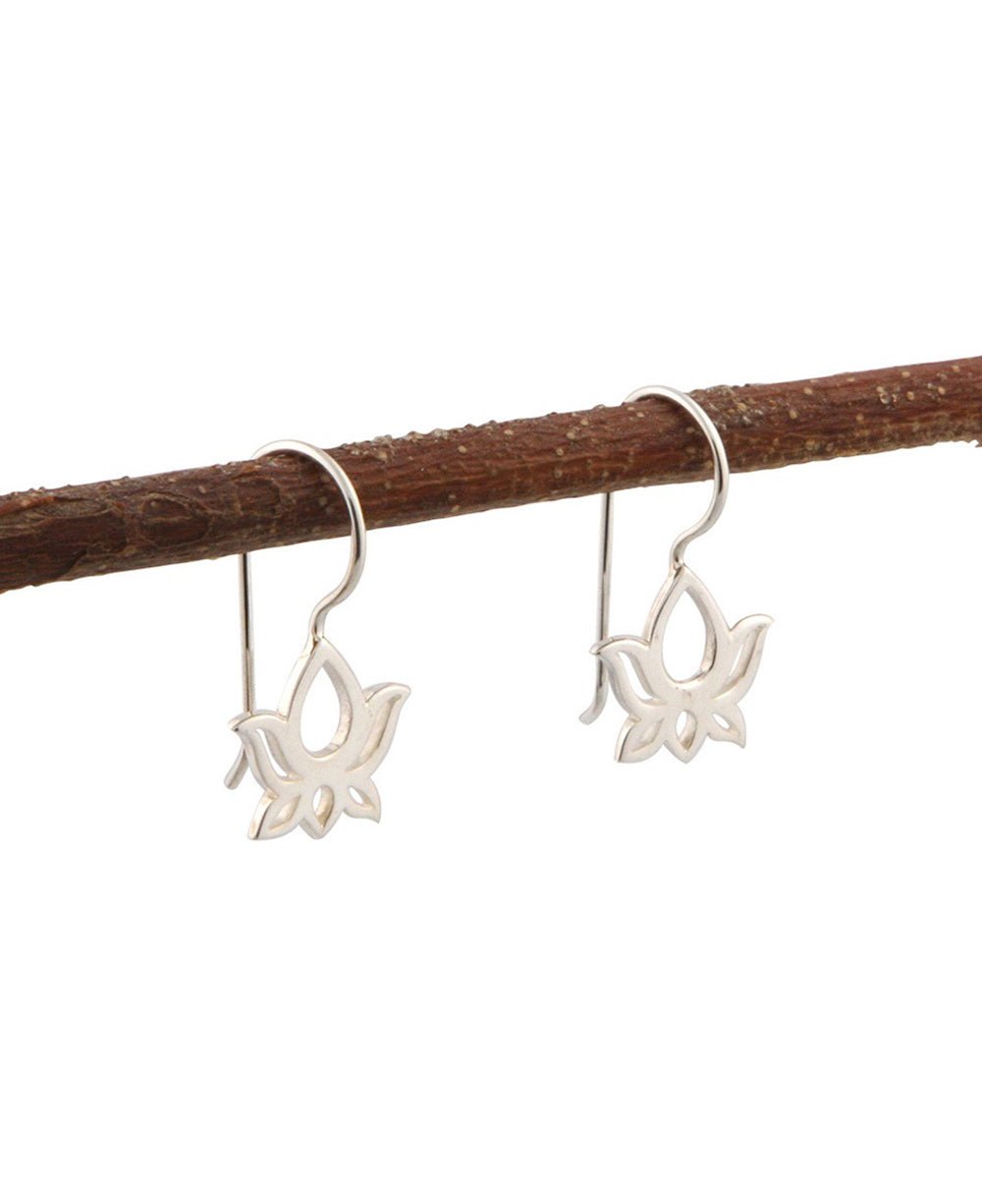 Sterling Silver Lotus Hook Earrings -