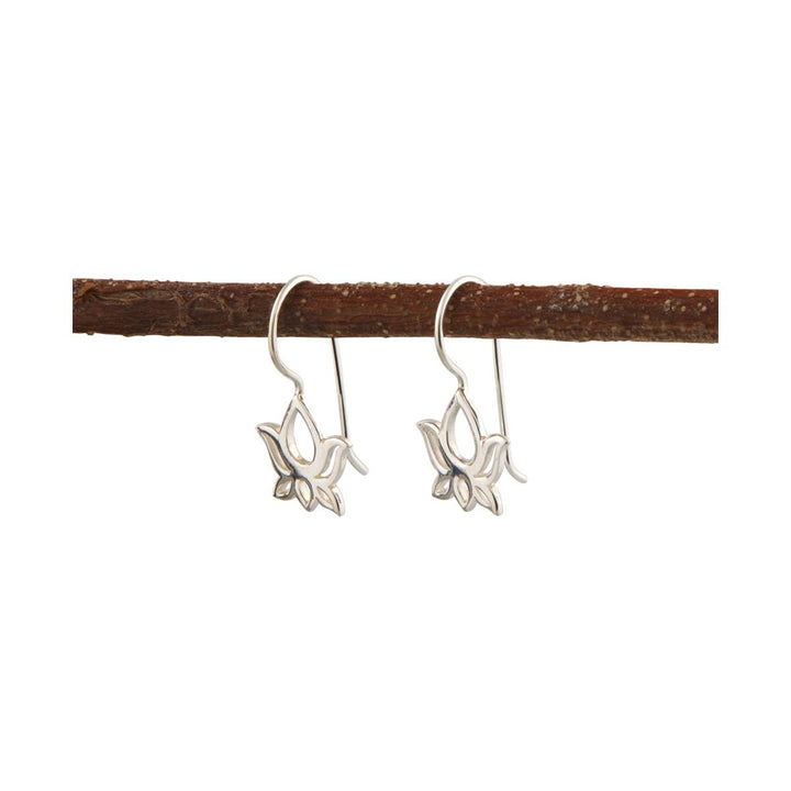 Sterling Silver Lotus Hook Earrings -
