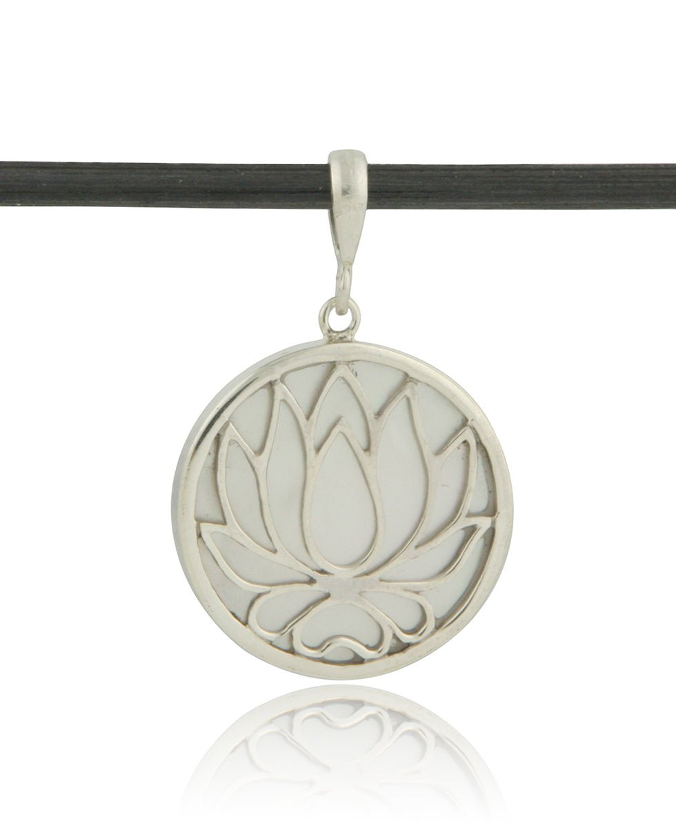 Sterling Silver Lotus Pendant with Mother of Pearl - Charms & Pendants