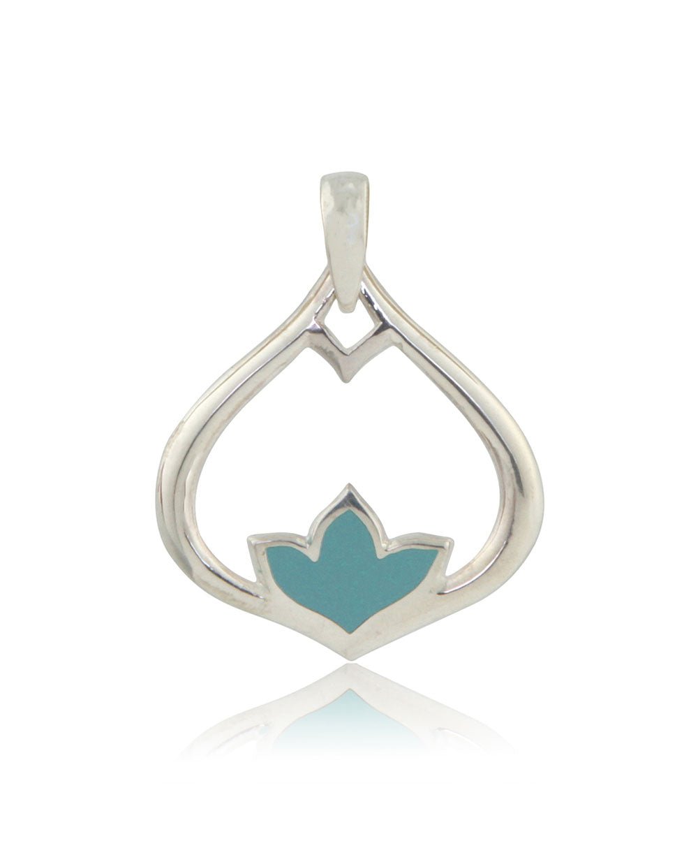 Sterling Silver Lotus Petal Teardrop Pendant with Reconstituted Turquoise - Jewelry