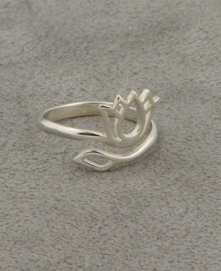 Sterling Silver Lotus Ring, Adjustable - Rings