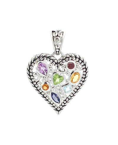 Sterling Silver Mixed Geometry Heart Chakra Rainbow Pendant - Charms & Pendants