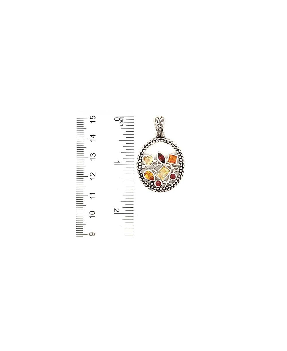 Sterling Silver Mixed Geometry Oval Gemstone Pendant - Charms & Pendants