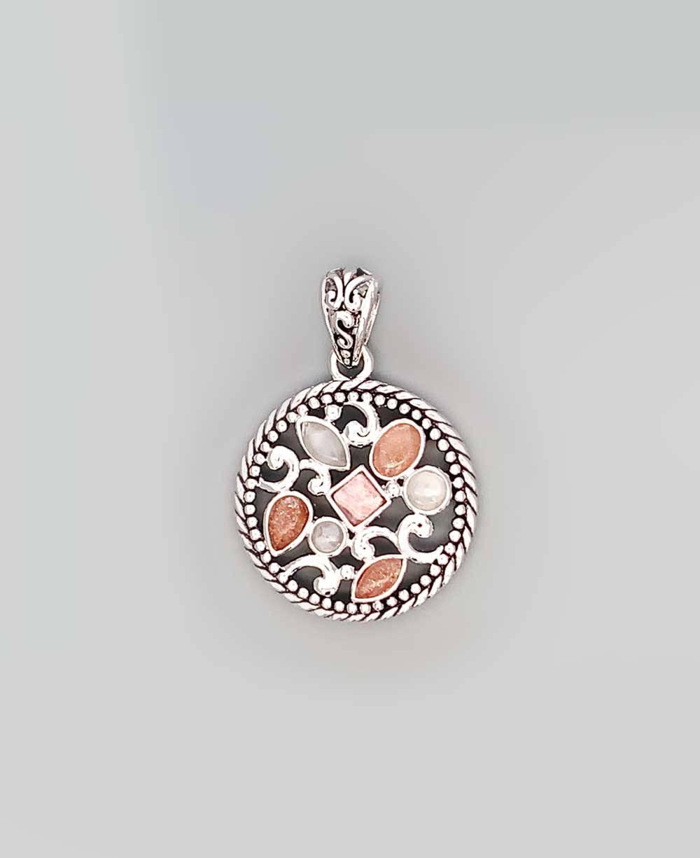 Sterling Silver Mixed Geometry Round Compassion Pendant - Charms & Pendants