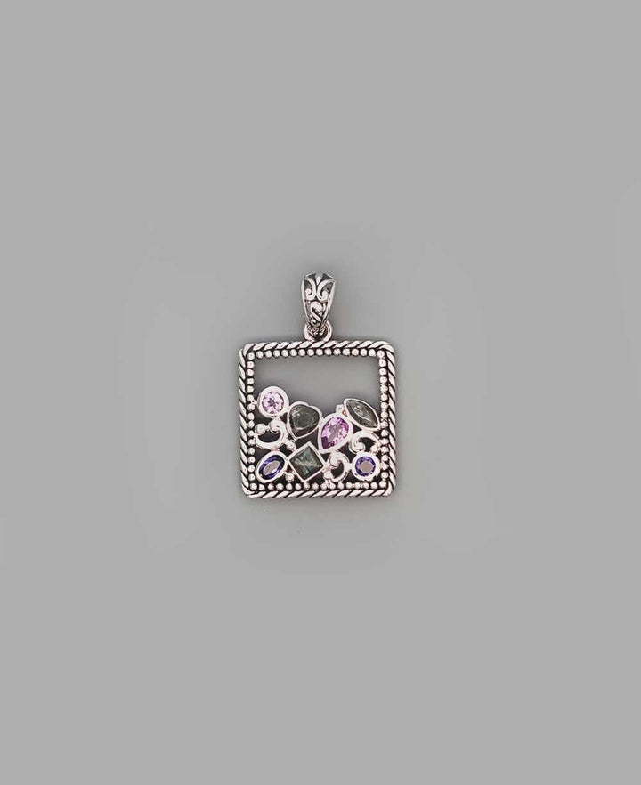 Sterling Silver Mixed Geometry Square Wisdom Pendant - Charms & Pendants