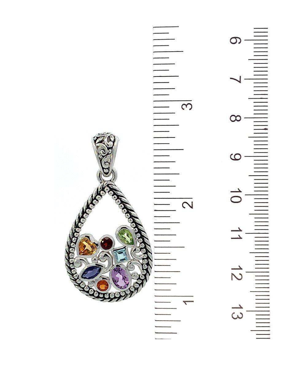 Sterling Silver Mixed Geometry Teardrop Chakra Rainbow Pendant - Charms & Pendants