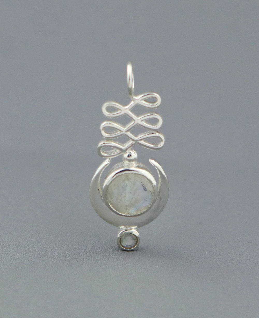 Sterling Silver Moon, Unalome Moonstone Pendant - Charms & Pendants