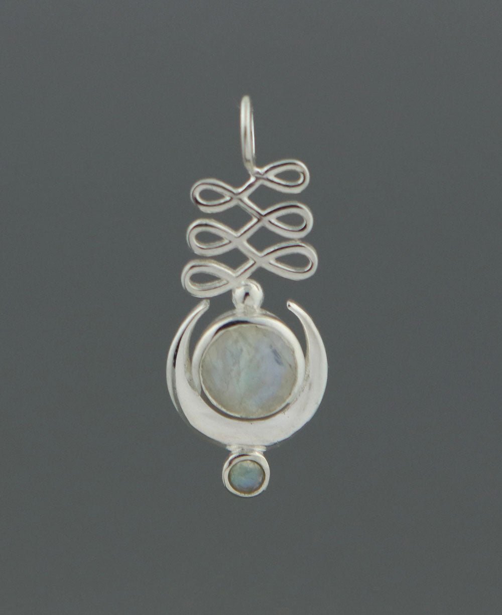Sterling Silver Moon, Unalome Moonstone Pendant - Charms & Pendants