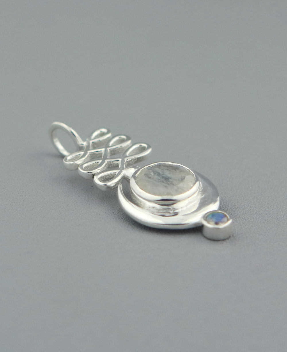Sterling Silver Moon, Unalome Moonstone Pendant - Charms & Pendants