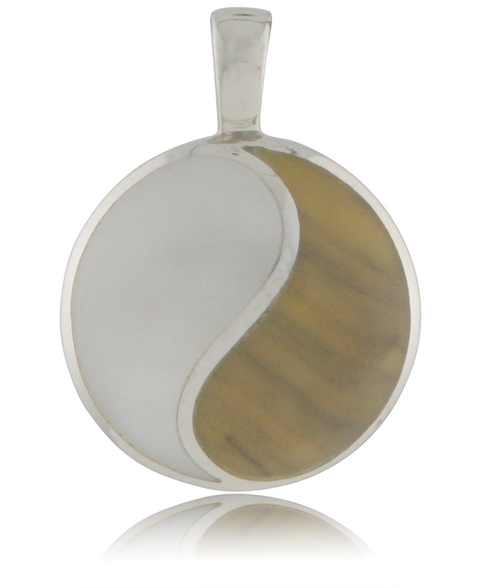 Sterling Silver Mother of Pearl Yin Yang Pendant - Charms & Pendants Brown