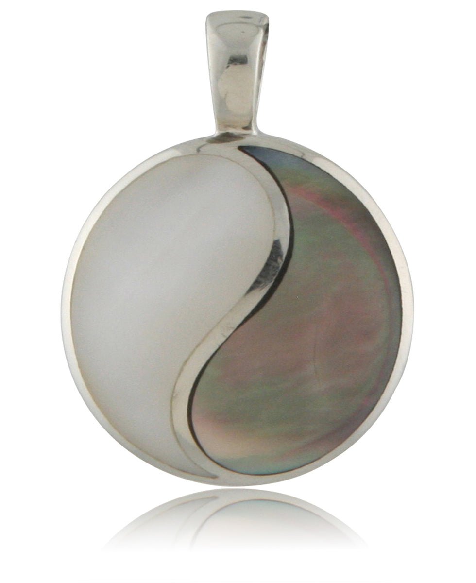 Sterling Silver Mother of Pearl Yin Yang Pendant - Charms & Pendants Grey