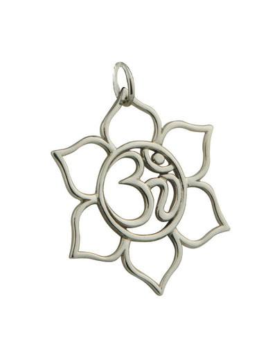 Sterling Silver Om and Lotus Pendant - Charms & Pendants