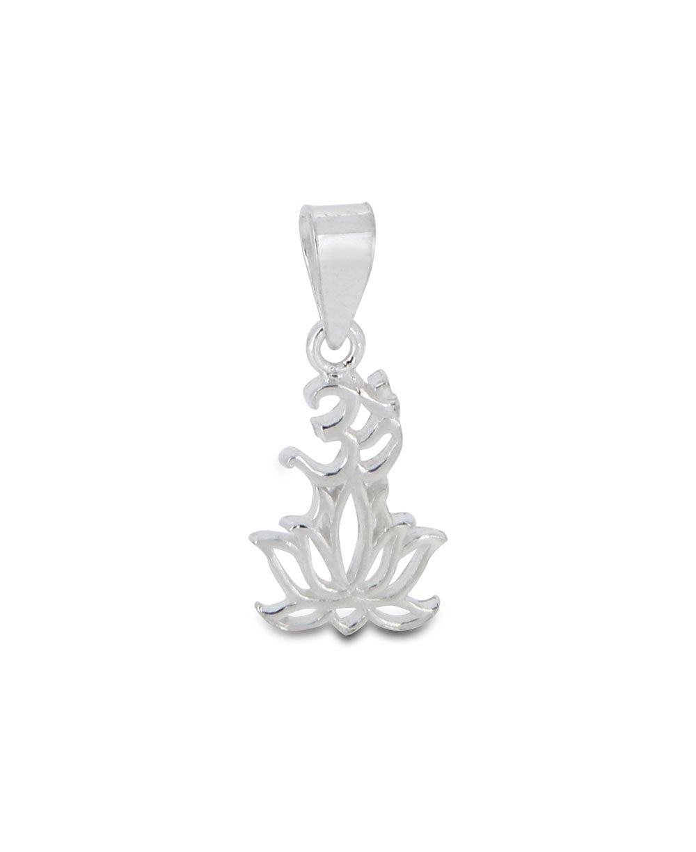 Sterling Silver Om Lotus Stacked Yoga Pendant - Charms & Pendants