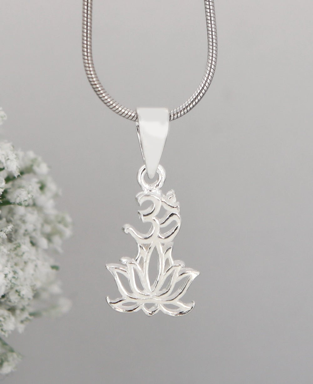 Sterling Silver Om Lotus Stacked Yoga Pendant - Charms & Pendants