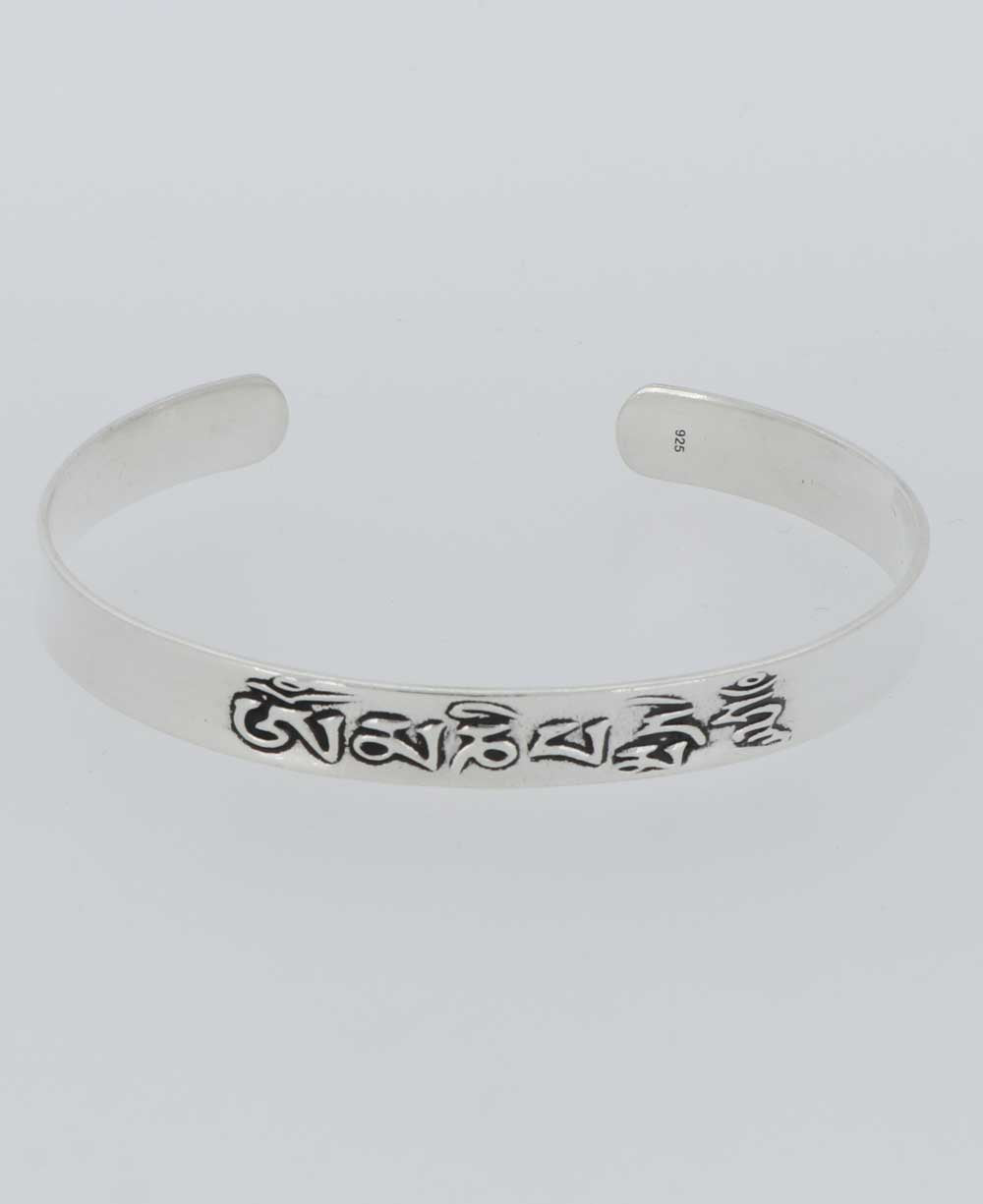 Sterling SIlver Om Mani Padme Hum Mantra Cuff Bracelet - Bracelets 6.25"