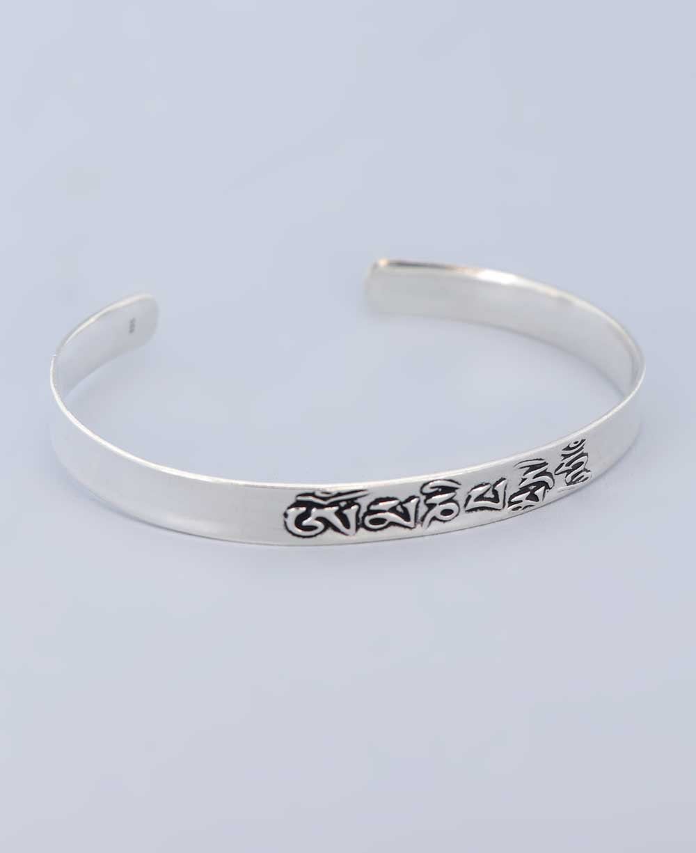 Sterling SIlver Om Mani Padme Hum Mantra Cuff Bracelet - Bracelets 6.25"
