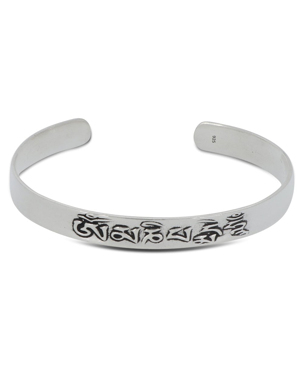 Sterling SIlver Om Mani Padme Hum Mantra Cuff Bracelet - Bracelets 6.25"