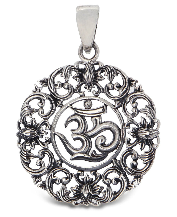 Sterling Silver Om Pendant in Floral Design - Charms & Pendants