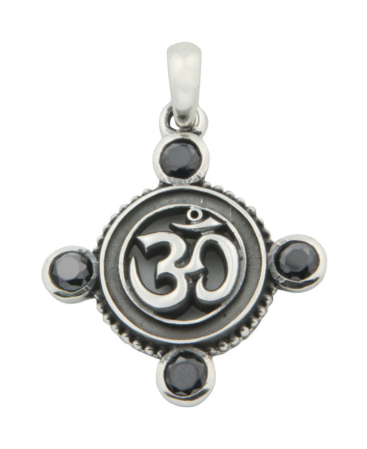 Sterling Silver Om Pendant With Black Onyx - Charms & Pendants