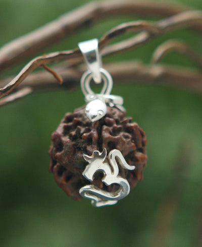 Sterling Silver Om Pendant with Rudraksha Seed - Charms & Pendants