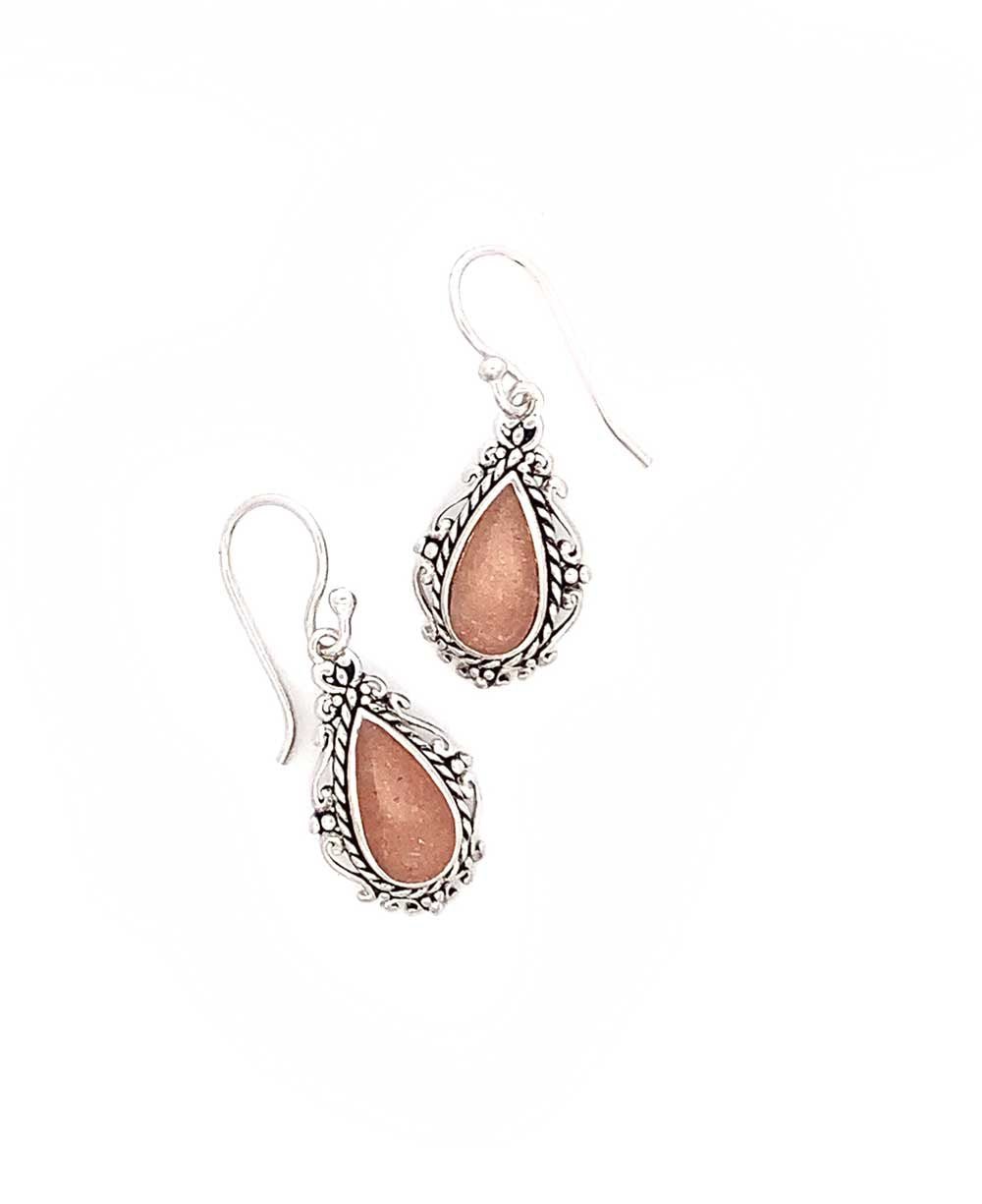 Sterling Silver Peach Moonstone Earrings - Earrings