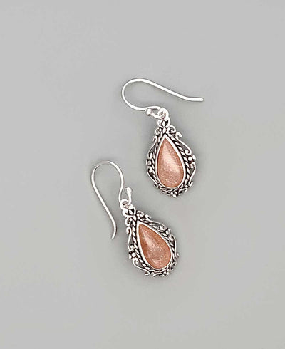 Sterling Silver Peach Moonstone Earrings - Earrings