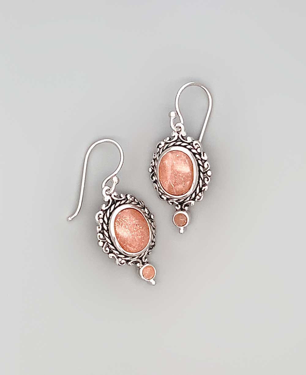 Sterling Silver Peach Moonstone Frame Earrings - Earrings