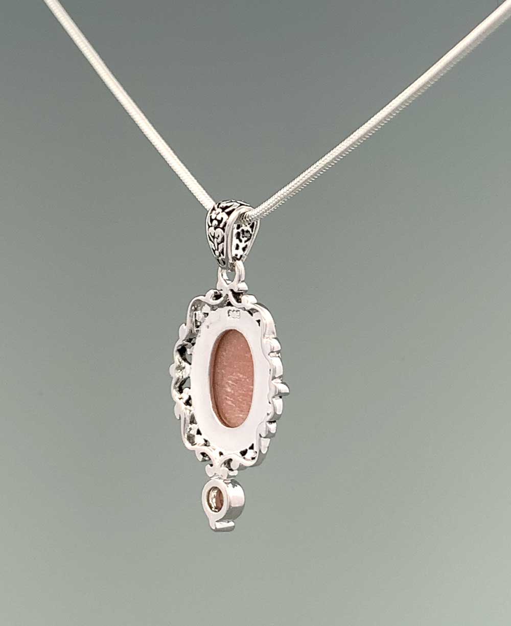 Sterling Silver Peach Moonstone Frame Pendant - Charms & Pendants