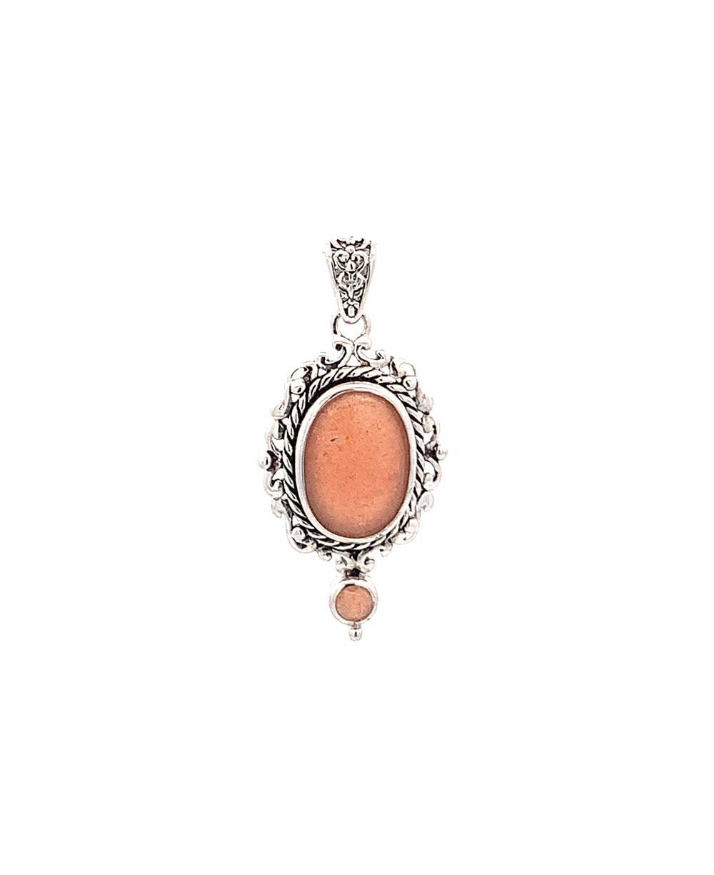 Sterling Silver Peach Moonstone Frame Pendant - Charms & Pendants