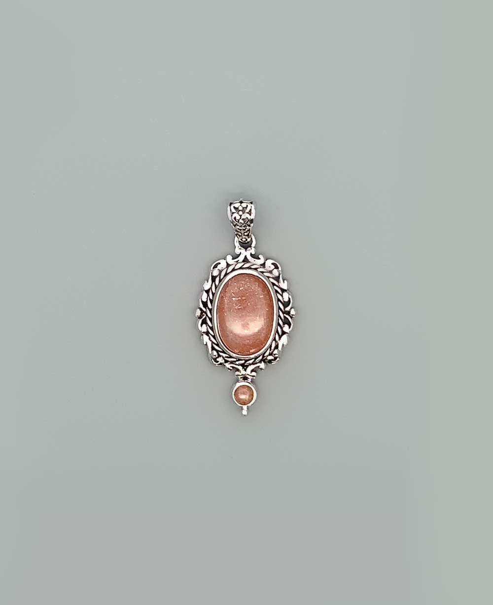 Sterling Silver Peach Moonstone Frame Pendant - Charms & Pendants