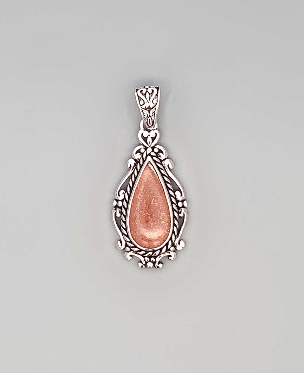 Sterling Silver Peach Moonstone Pendant - Charms & Pendants