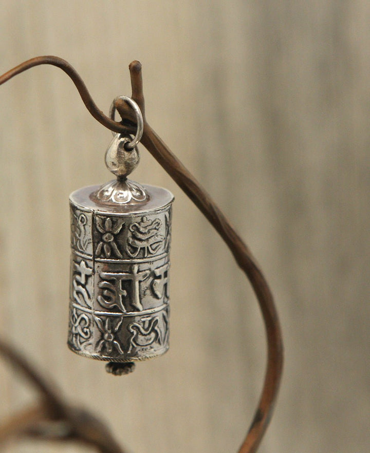 Sterling Silver Prayer Wheel Pendant, Nepal - Charms & Pendants