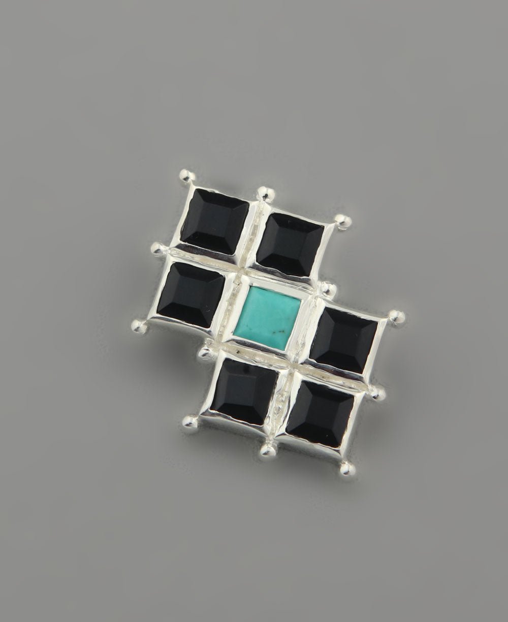 Sterling Silver Protection Grid Turquoise and Onyx Pendant - Charms & Pendants