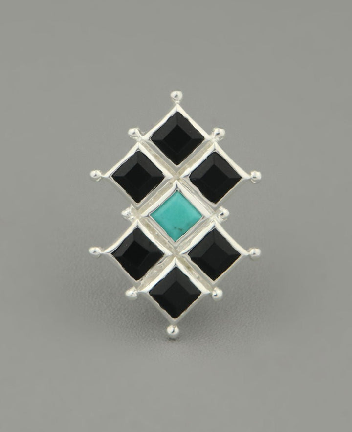 Sterling Silver Protection Grid Turquoise and Onyx Pendant - Charms & Pendants