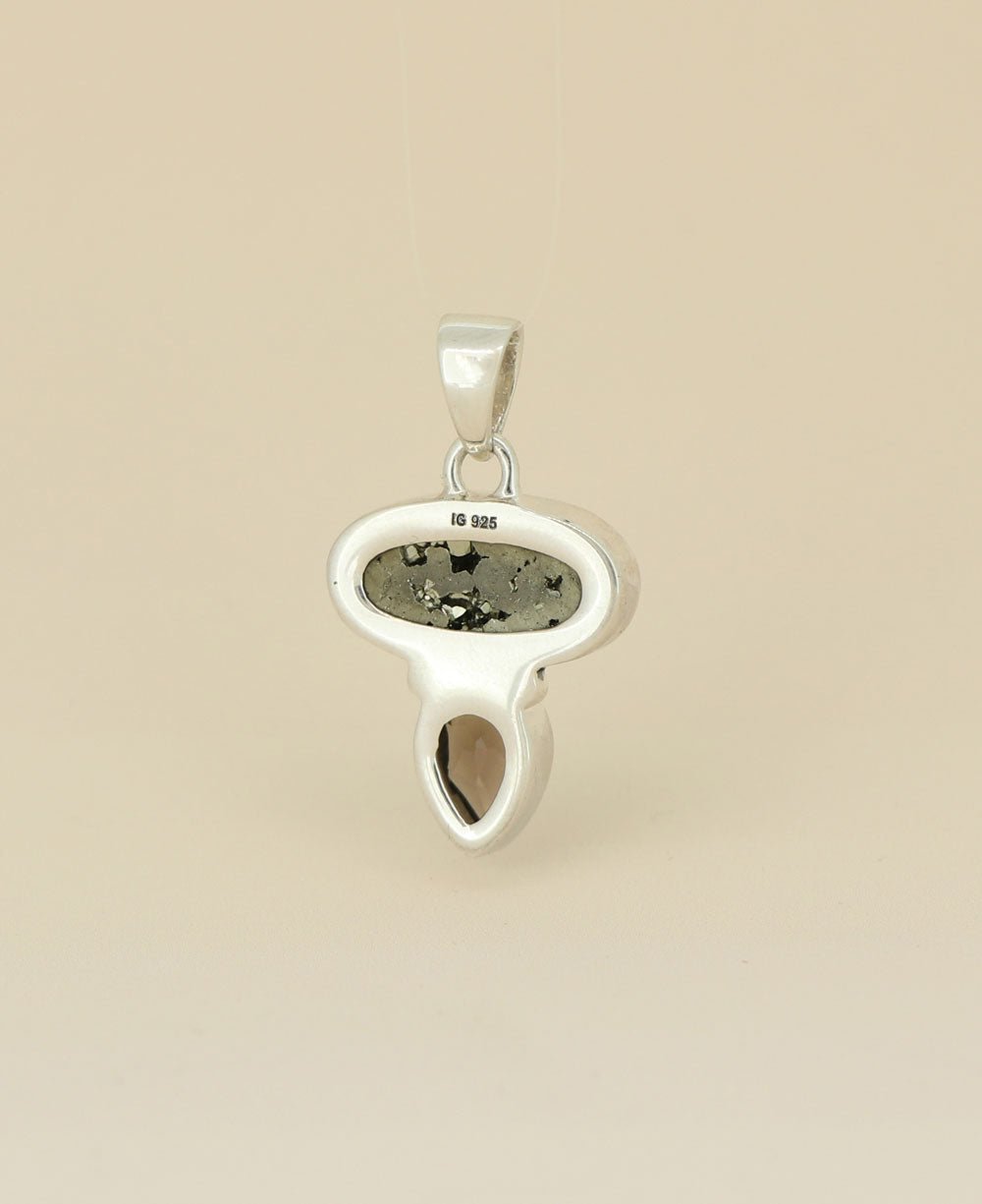 Sterling Silver Pyrite and Smoky Quartz Gemstone Pendant - Charms & Pendants
