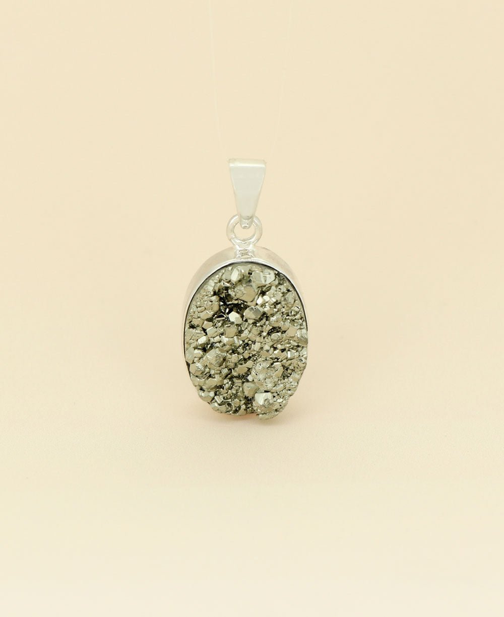 Sterling Silver Pyrite Cluster Gemstone Pendant - Charms & Pendants
