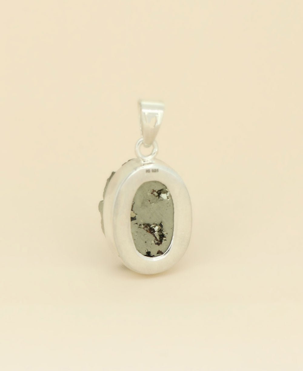 Sterling Silver Pyrite Cluster Gemstone Pendant - Charms & Pendants