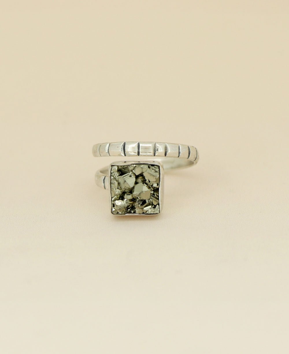 Sterling Silver Pyrite Gemstone Adjustable Ring - Rings 6 – 7