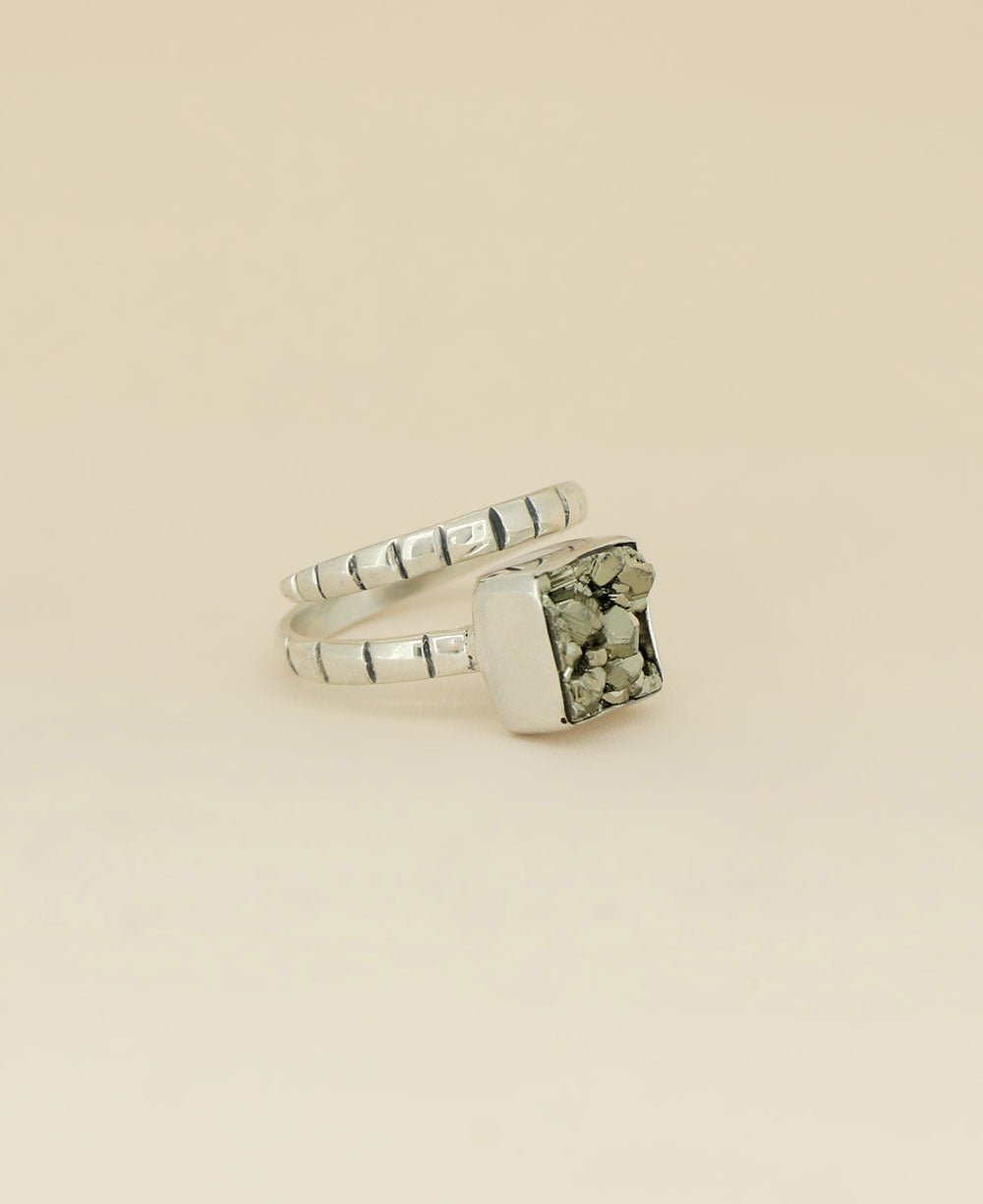 Sterling Silver Pyrite Gemstone Adjustable Ring - Rings 6 – 7