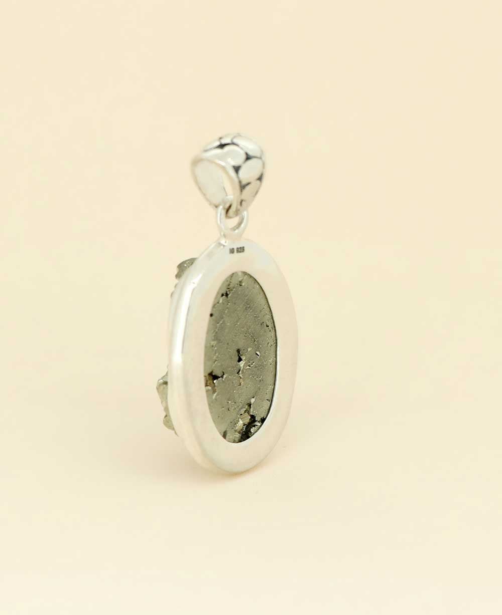 Sterling Silver Pyrite Gemstone Pendant - Charms & Pendants