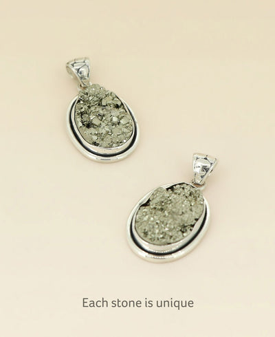 Sterling Silver Pyrite Gemstone Pendant - Charms & Pendants