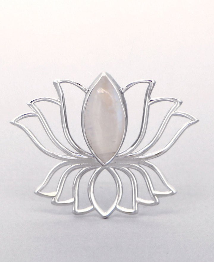 Sterling Silver Rainbow Moonstone Gemstone Lotus Pendant - Charms & Pendants
