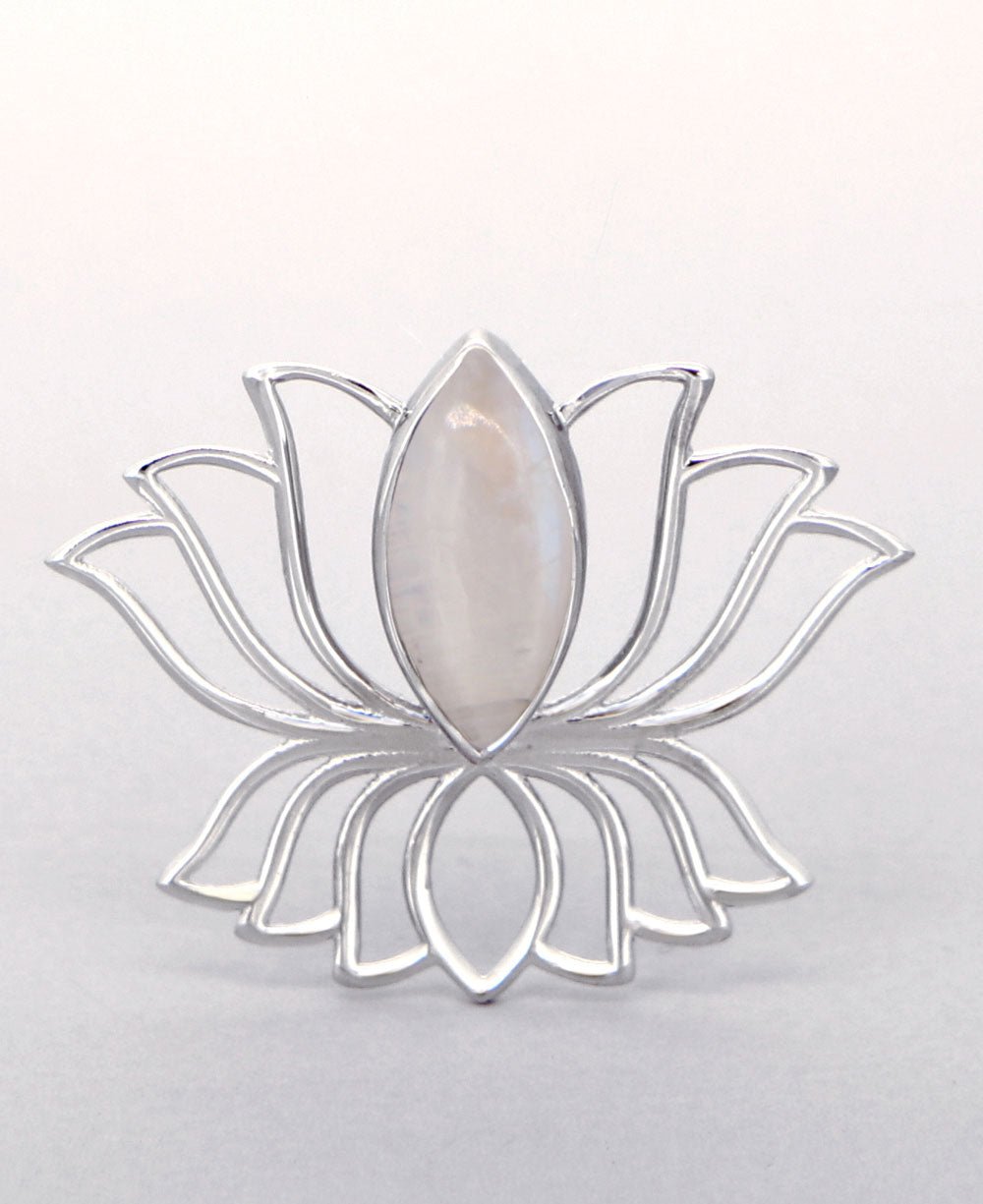 Sterling Silver Rainbow Moonstone Gemstone Lotus Pendant - Charms & Pendants