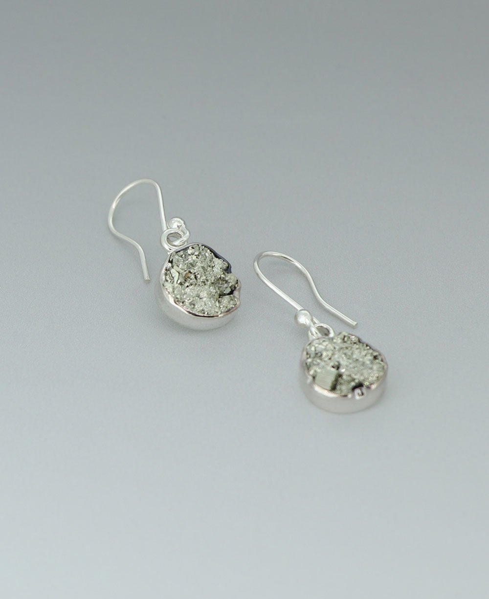 Sterling Silver Small Pyrite Gemstone Earrings - Earrings