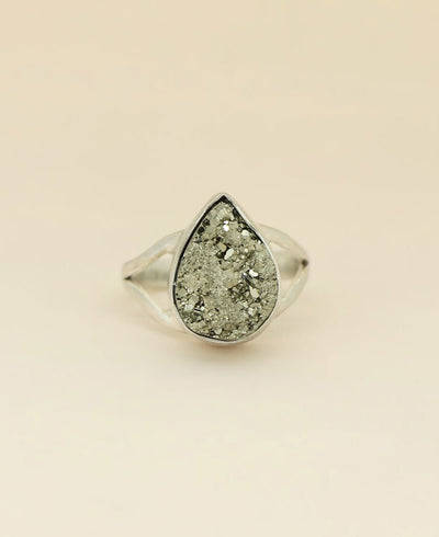 Sterling Silver Teardrop Pyrite Cluster Gemstone Ring - Rings 6