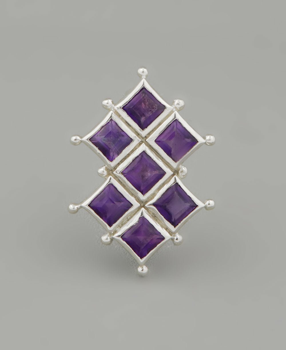 Sterling Silver Tranquility Grid Amethyst Pendant - Charms & Pendants