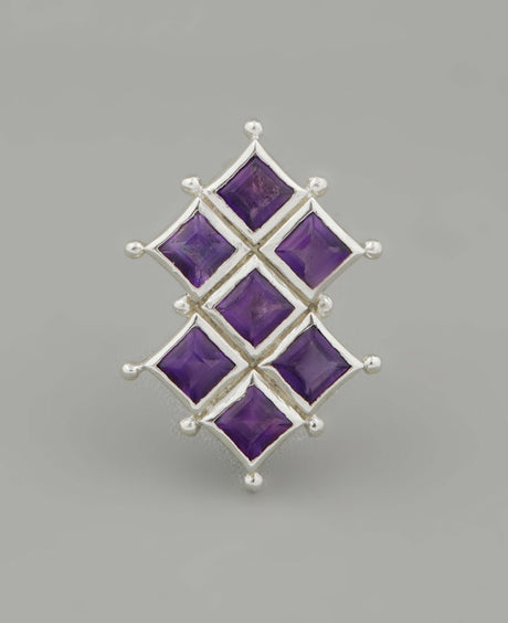Sterling Silver Tranquility Grid Amethyst Pendant - Charms & Pendants