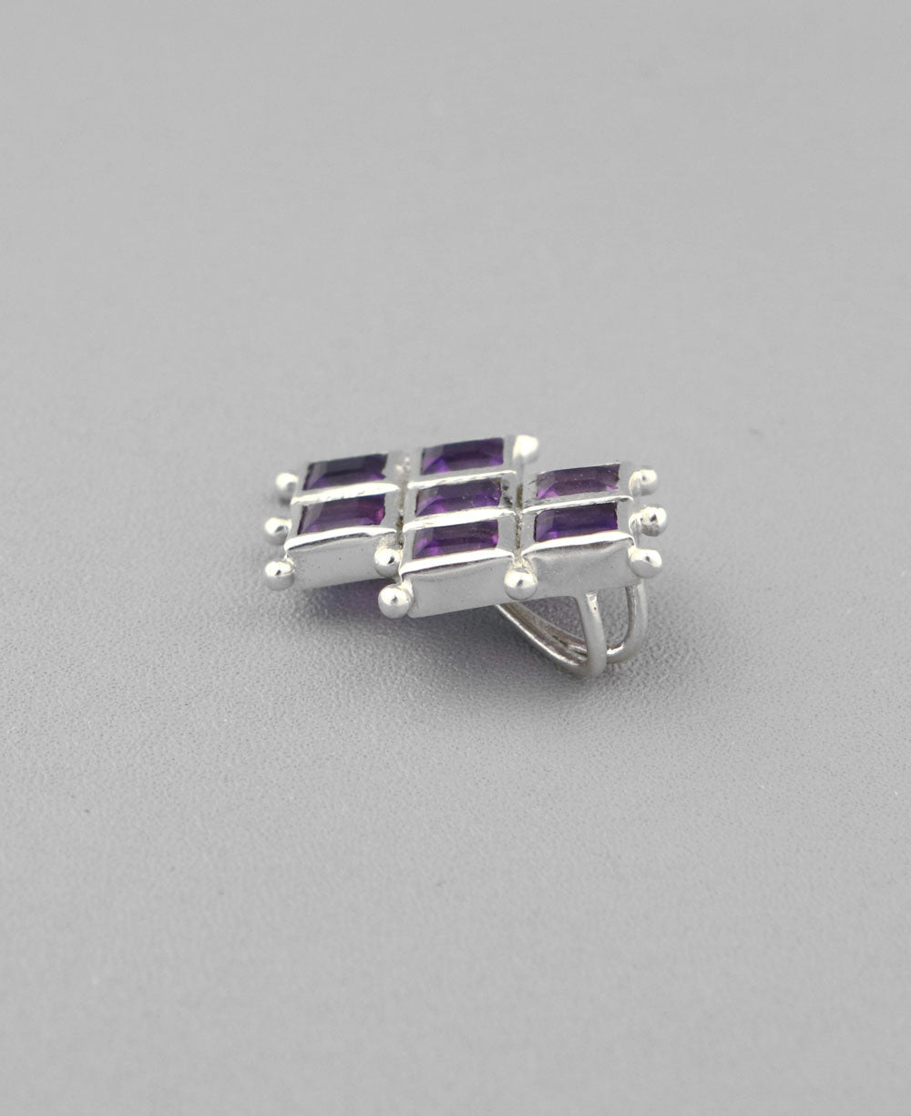 Sterling Silver Tranquility Grid Amethyst Pendant - Charms & Pendants