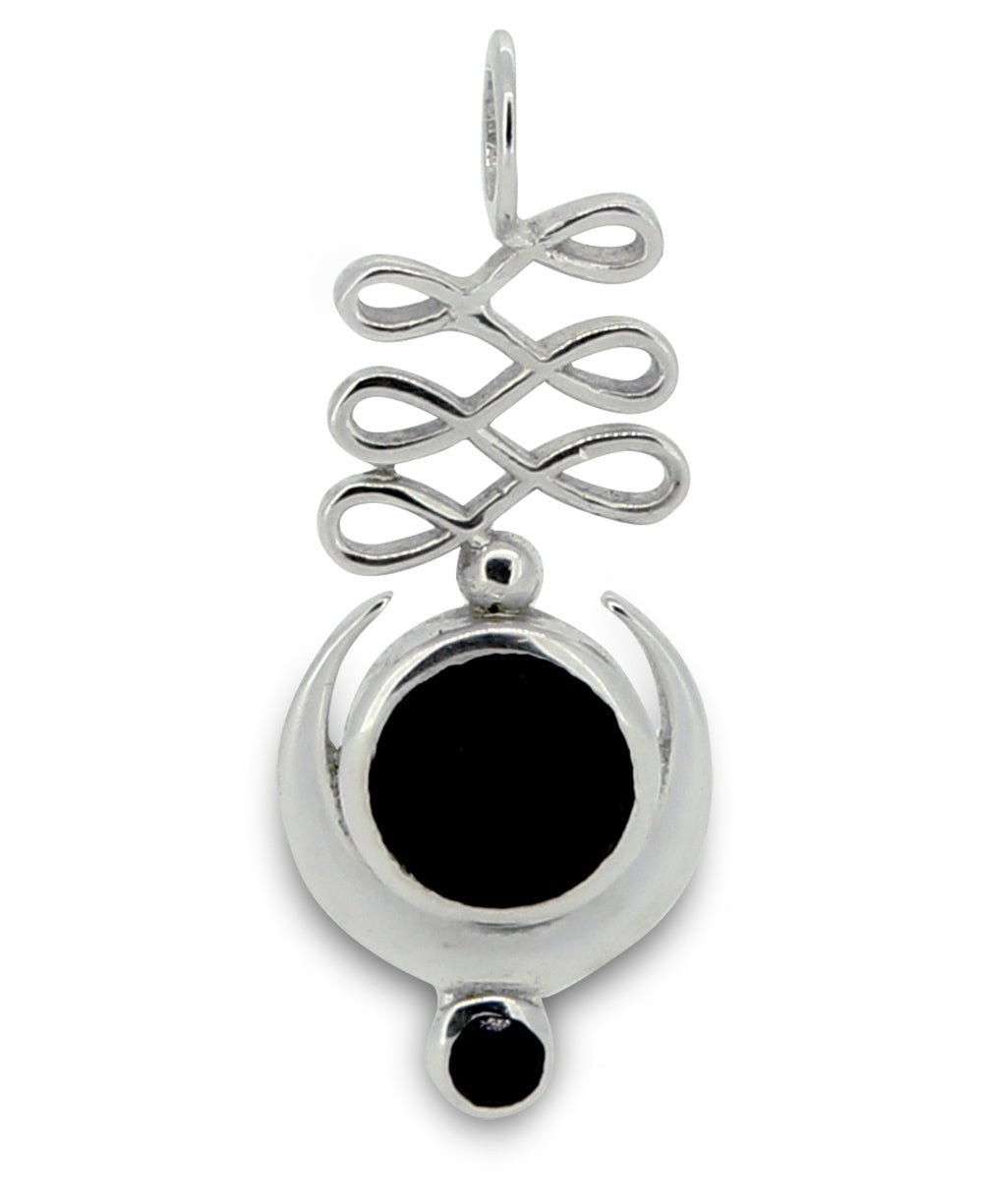 Sterling Silver Unalome Moon Black Onyx Pendant - Charms & Pendants